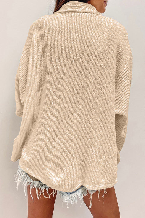 Casual Textured Corduroy Long Sleeve Button Down Jacket