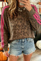 Leopard Print Striped Detail Relaxed Pullover Sweatshirt