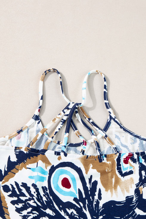 Abstract Feather Print Scoop Neck Tank Top