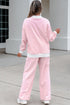 Striped Trim Mock Neck Pullover Drawstring Pants Outfit Pant Set