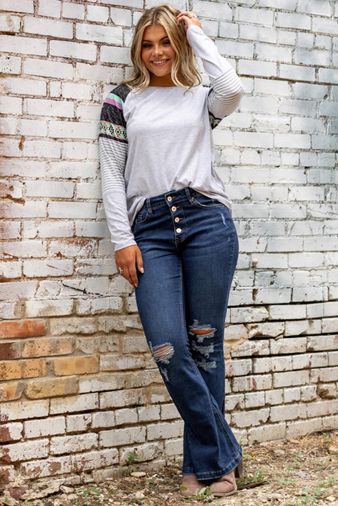Exclusive Distressed Stretch Denim Flare Jeans