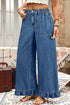 Elastic Waist Ruffled Wide Leg Denim Pants