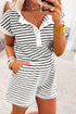 Preppy Striped Half Button Top And Short Set
