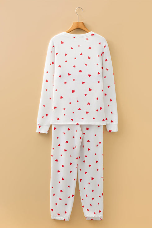 Coquette Heart Print Long Sleeve Top Drawstring Pant Loungewear