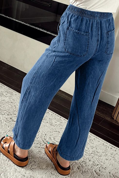 Drawstring Elastic Waist Loose Wide Leg Denim Jeans
