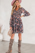 Frilly Smocked Bodice Mesh Long Sleeve Mini Floral Dress