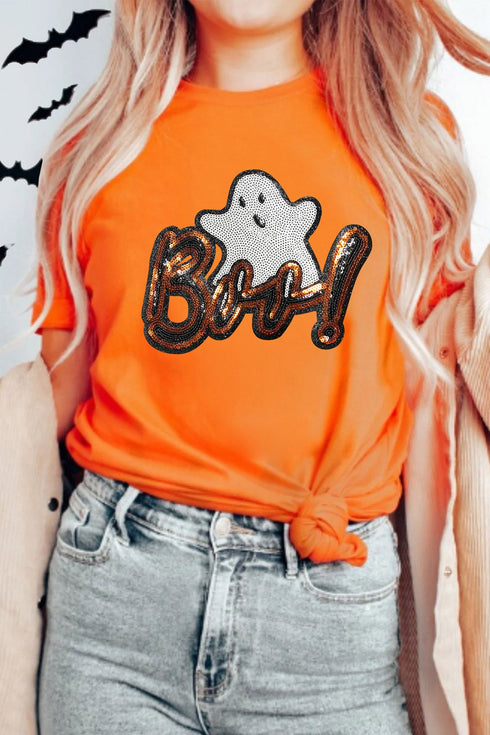 Light Catching Sequin Ghost Graphic T Shirt