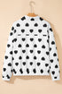 Heart Print Collared Double Flap Pocket Zip Jacket