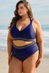 Embroidered Trim Wrap Tie High Waisted Plus Size Swimwear