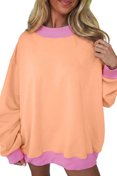 Trimmed Crew Neck Long Sleeve Pullover Sweatshirt