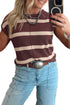 Striped Pattern Knit Western Short Sleeve Sweater