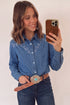 Western Embroidered Collar Long Sleeve Denim Blouse