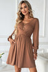 Shirred Cuff Long Sleeve Button Round Neck Mini Dress