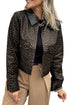 Pu Leather Leopard Print Collar Metal Placket Jacket