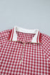 Gingham Striped Patchwork Half Zip Plaid Blouse