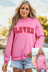 Lover Graphic Mock Neck Exposed Seam Pullover Sweatshirt
