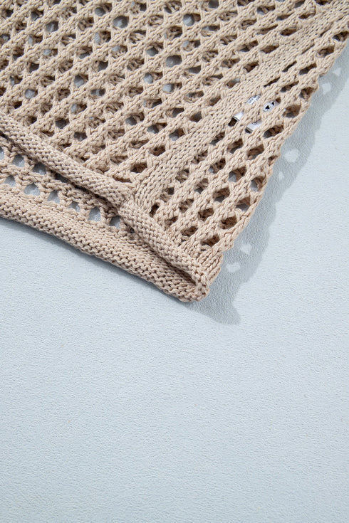 Acrylic Star Pattern Crochet Hooded Drawstring Sweater