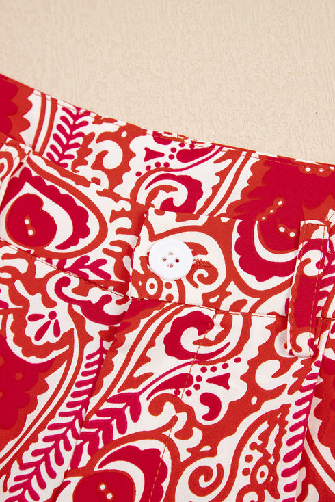 Bohemian Paisley Print Buttoned High Waist Wide Leg Pants