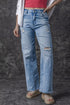 Chic High Rise Distressed Wide Leg Denim Jeans