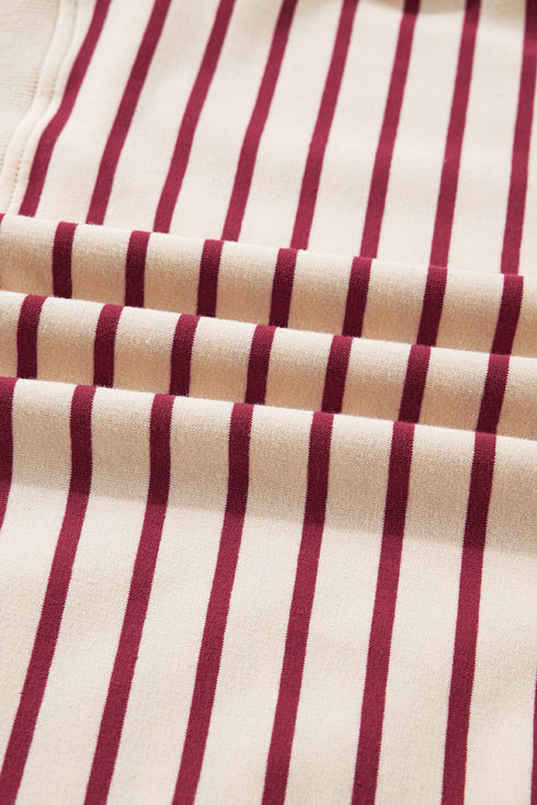 Stripe Cropped Collared Pullover Bubble Skirt Two Piece Dress