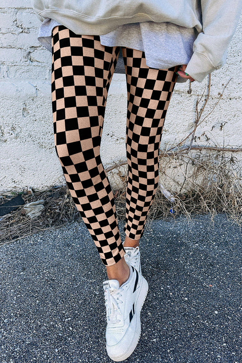 Checkered Print High Waist Stretch Skinny Leggings
