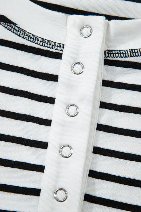 Preppy Striped Half Button Top And Short Set