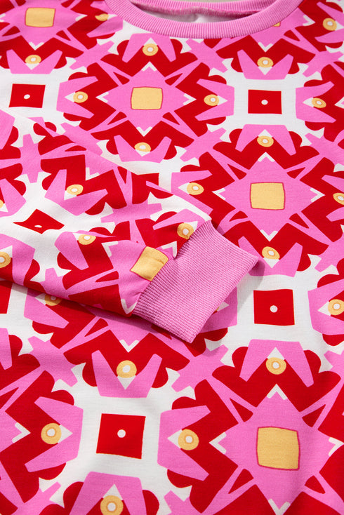 Casual Geometric Print Long Sleeve Drawstring Short Sets