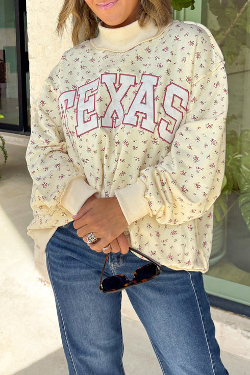 Floral Print Stand Neck Long Sleeve Slogan Sweatshirt