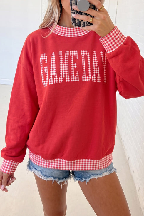Gingham Plaid Letter Print Tunic Pullover Sweatshirt