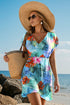 Bohemian Floral Print V Neck Semi Sheer Beach Cover Up