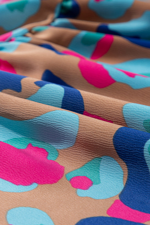 Abstract Animal Print Puff Sleeve Tiered Dress