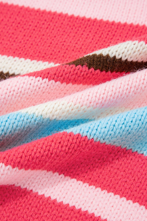 Acrylic Polyamide Striped Pattern Drop Shoulder Cardigan