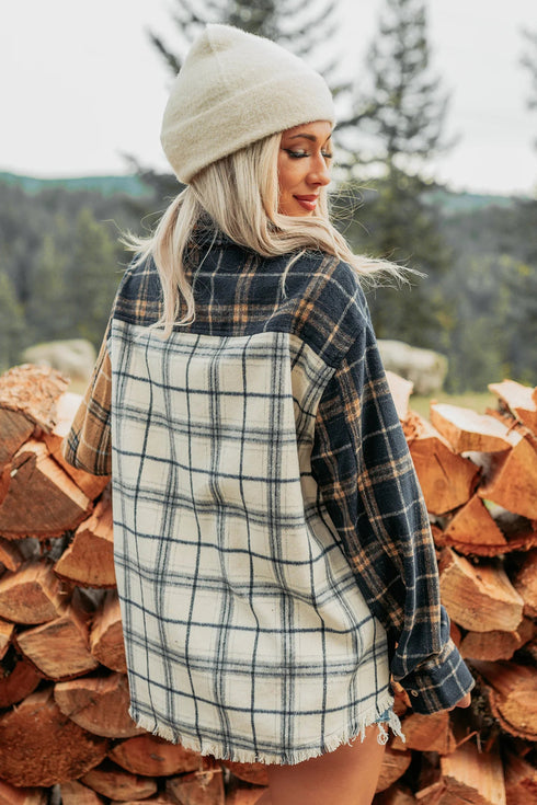 Plaid Button Up Long Sleeve Shift Silhouette Shacket