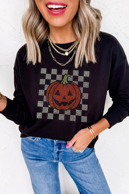 Polyester Rhinestone Pumpkin Graphic Long Sleeve Tee