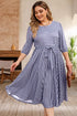 Striped Tie Waist Three Quarter Sleeve Plus Size Dress