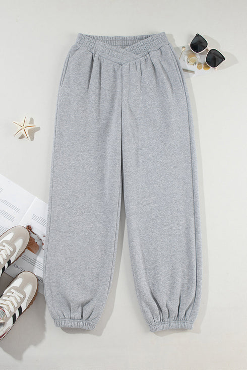 Cotton Polyester Blend Crisscross Elastic Waist Pants