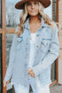 Casual Distressed Raw Hem Flap Pocket Denim Jacket