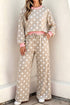 Polka Dot Trim Long Sleeve Top Drawstring Shift Pant Set