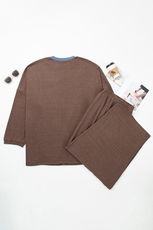 Patchwork Round Neck Long Sleeve Lounge Set