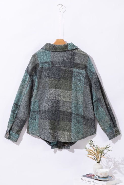 Oversized Brushed Plaid Pocketed Western Style Shacket