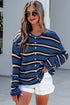 Acrylic Striped Pattern Drop Shoulder Button Cardigan