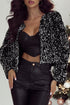 Elegant Solid Sequined Open Front Cropped Jacket