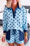 Polka Dot Drop Shoulder Polo Patch Pocket Short Set