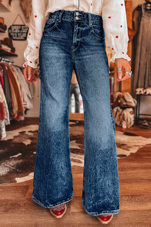 Cotton Polyester Denim Acid Pocket Flare Jeans