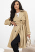 Modern Solid Lapel Collar Waist Tie Wind Coat