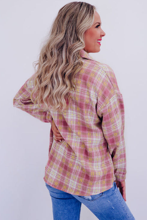 Casual Plaid Print Chest Pocket Long Sleeve Shacket