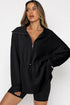 Dramatic Collar Half Zip Drawstring Waist Pullover Sweatshirt