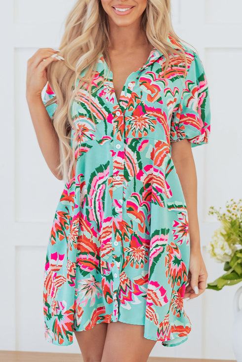 Abstract Lace-up High Waist Buttoned Mini Dress