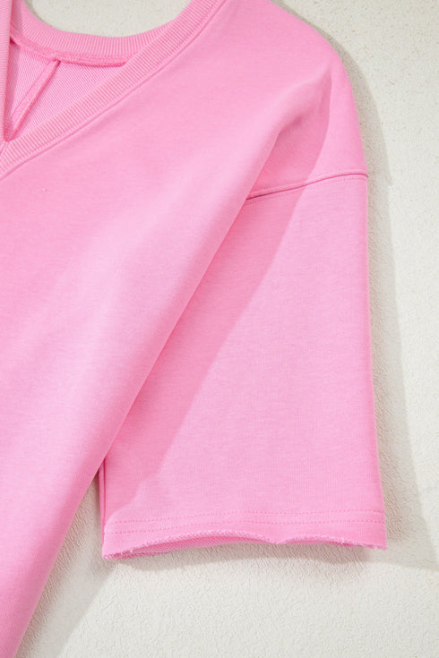 Solid Raw Edge Half Sleeve Pocketed Loose Romper