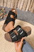 Retro Double Buckle Faux Suede Platform Slipper